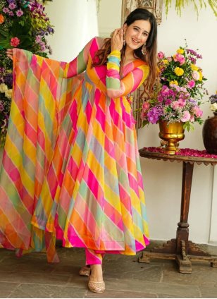 Multi Colour Georgette Digital Print Designer Gown