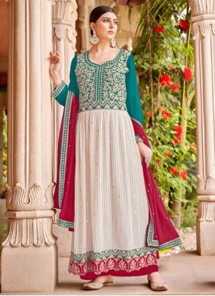 Multi Colour Georgette Embroidered Readymade Salwar Suits