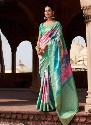 Multi Colour Handloom Silk Woven Trendy Sari
