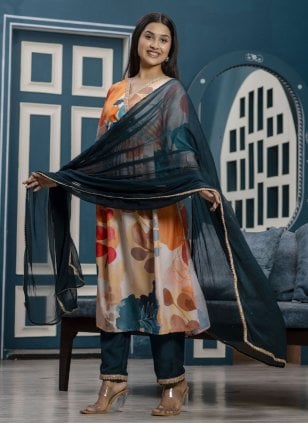 Multi Colour Muslin Printed Readymade Salwar Suits