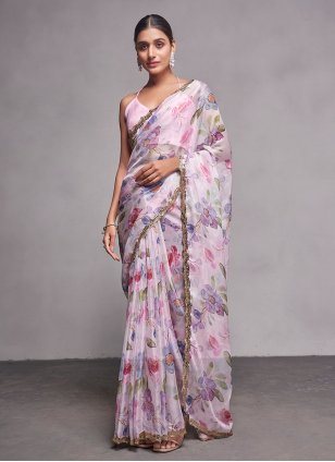 Multi Colour Organza Printed Trendy Sari