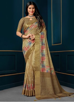 Multi Colour Silk Digital Print Trendy Sari