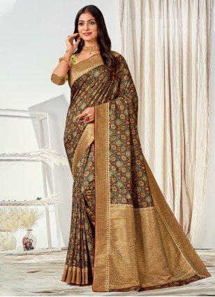 Multi Colour Tussar Silk Digital Print Designer Sari