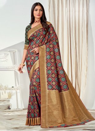 Multi Colour Tussar Silk Digital Print Trendy Saree
