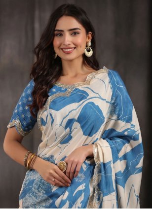 Multi Colour Vichitra Silk Embroidered Trendy Saree