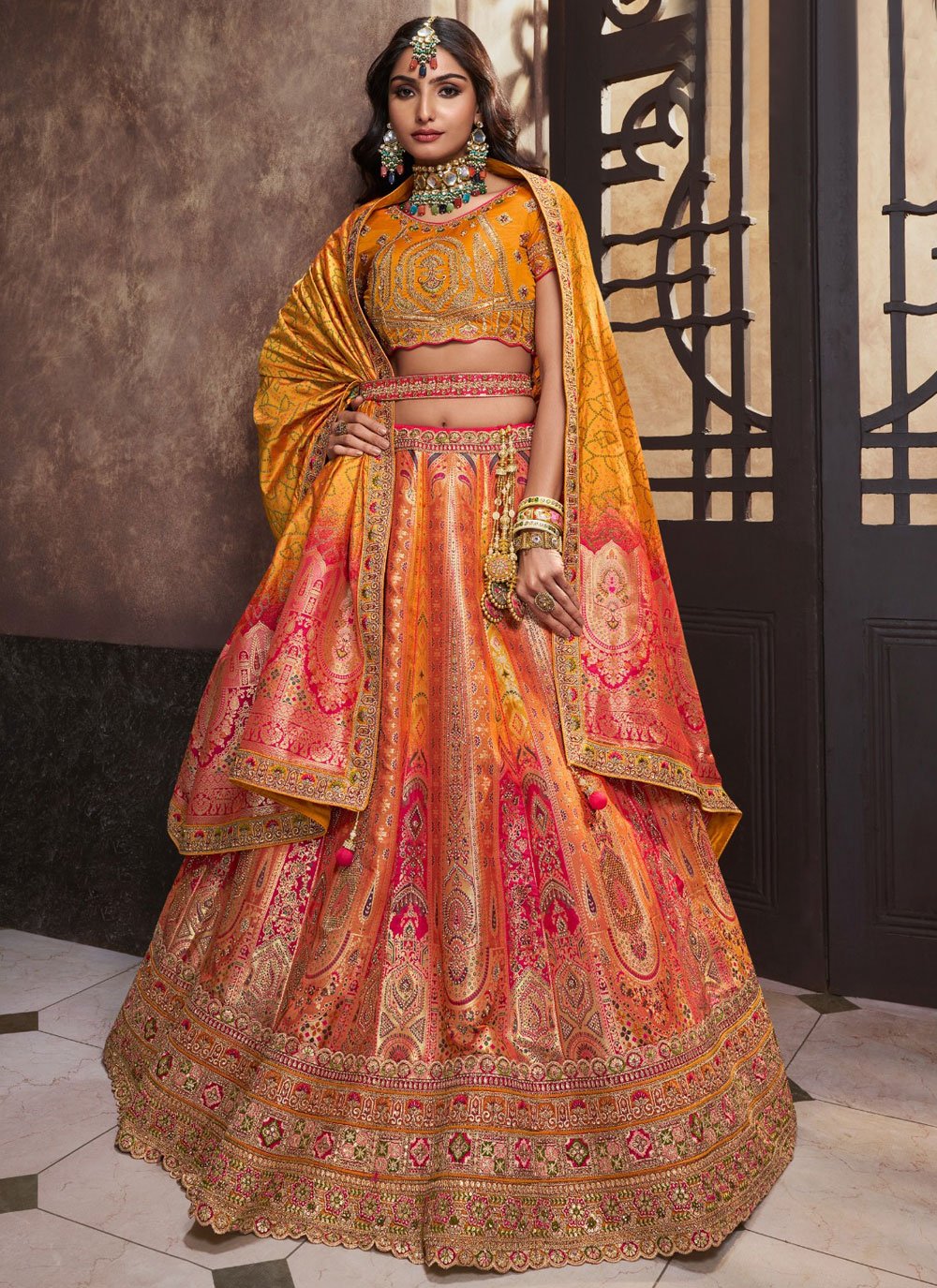 Buy Banarasi Silk Lehenga Choli In Light Orange Color Online - LLCV01850 |  Andaaz Fashion