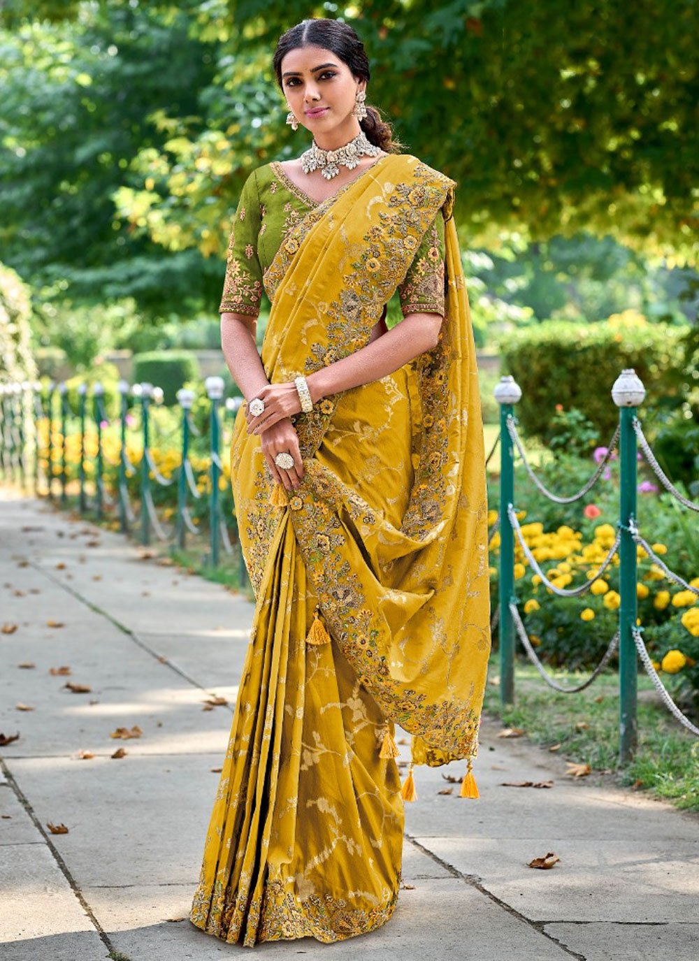 Vishal Prints Light Yellow Printed Georgette Saree With Fancy Border