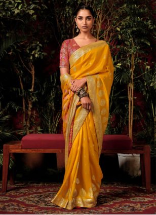 Mustard Silk Weaving Designer Sari