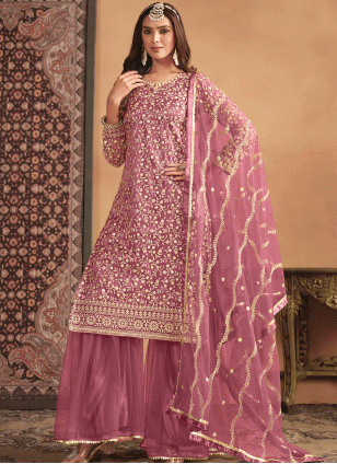 Net Sequins Salwar suit in Pink