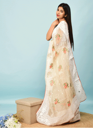 Off White color Organza Traditional Saree with Fancy Work work