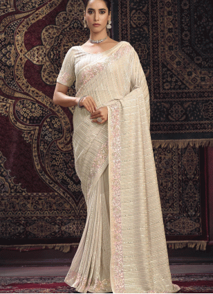 Off White Fancy Work work Traditional Saree