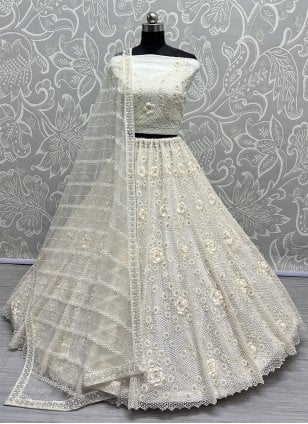 Buy Incredible White Organza Festive Lehenga Choli - Inddus.com