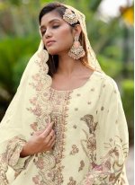 Off White Organza Embroidered Pakistani Salwar Suit