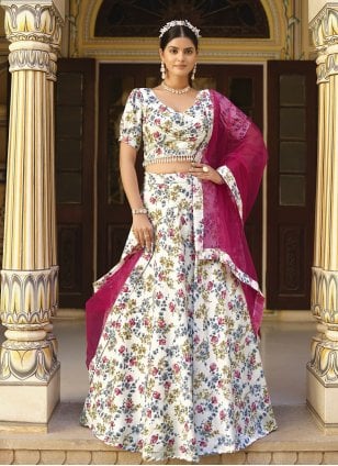 Buy Off White Raw Silk Embroidery Lehenga Choli With Dupatta Wedding Wear  Online at Best Price | Cbazaar