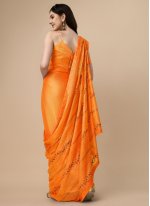 Orange Chiffon Embroidered Designer Saree