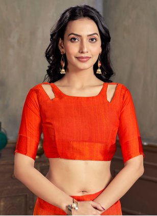 Orange Chiffon Printed Trendy Sari