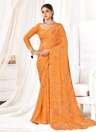 Orange Chiffon Woven Designer Sari