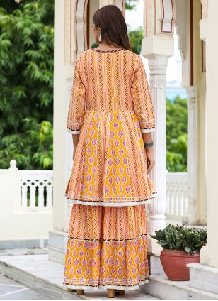 Orange Cotton  Lace Trendy Salwar Suits