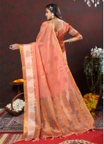 Orange Cotton  Weaving Trendy Saree
