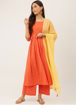 New Designer Light Orange Color Woolen Kashmiri Salwar Kameez.