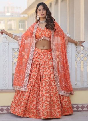 Buy Pink And Orange Lehenga In Cotton With Patola Print KALKI Fashion India