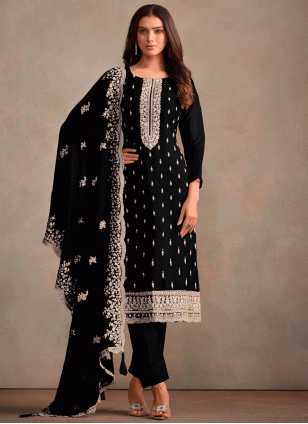 Black Net Salwar Kameez and Black Net Salwar Suits online shopping