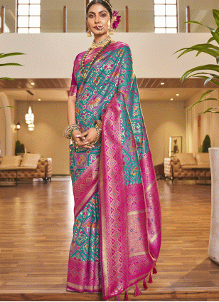 Patola Silk Multi Colour Weaving work Traditional Saree
