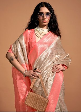 Peach Kanjivaram Silk Woven Designer Sari