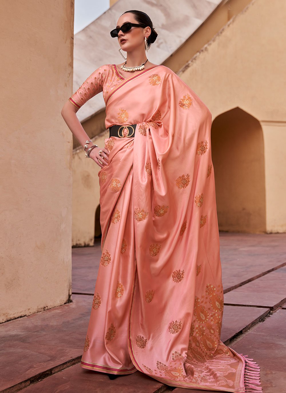 Bhanu Sri in a peach saree | Fashionworldhub