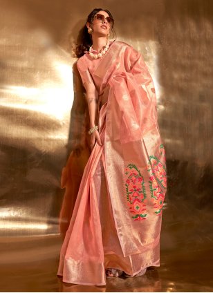 Peach Tissue Woven Classic Sari