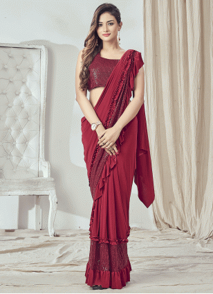 Picturesque Red Sequins work Traditional Saree