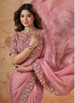 Pink Banarasi Silk Cord Work Classic Sari