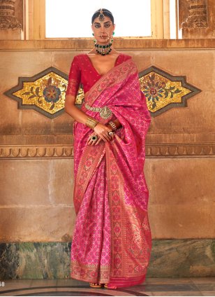 Pink Banarasi Silk Weaving Contemporary Sari