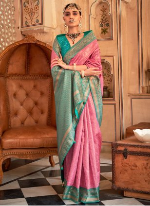 Pink Banarasi Silk Weaving Trendy Sari