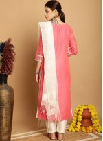 Pink Chanderi Embroidered Pant Style Suit