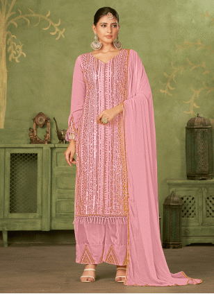 Pink Chiffon Embroidered Women's Salwar suit