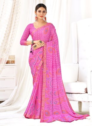 Pink Chiffon Woven Contemporary Sari