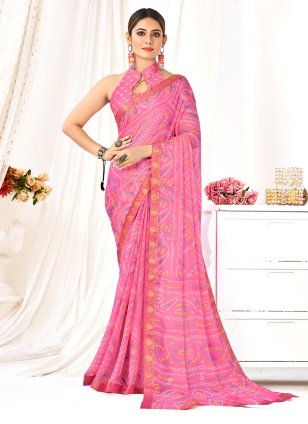 Pink Chiffon Woven Trendy Sari
