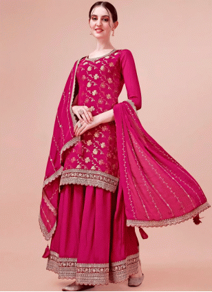 Pink Chinon Embroidered Women's Salwar suit