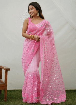 Pink color Art Silk Traditional Saree with work