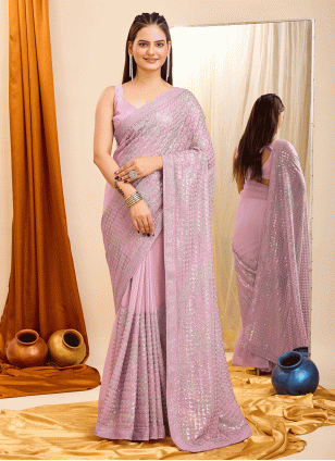 Pink color Georgette Traditional Saree with Sequins work
