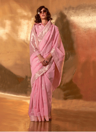 Pink color Traditional Saree with Weaving work