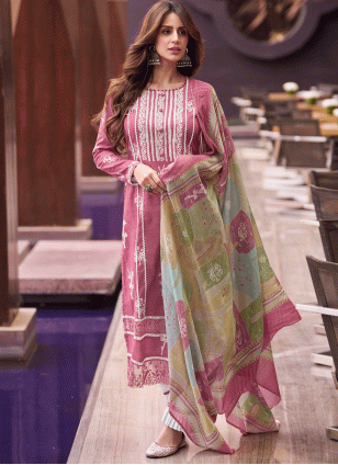 Pink Cotton  Embroidered Women's Salwar suit
