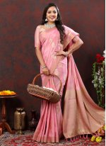 Pink Cotton  Weaving Contemporary Saree