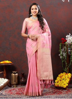 Pink Cotton  Weaving Contemporary Saree