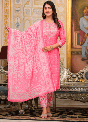 Pink Cotton  Women's Salwar suit