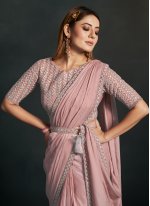 Pink Crepe Embroidered Classic Sari