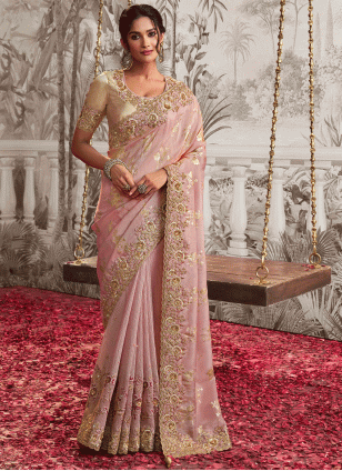Pink Embroidered Traditional Saree