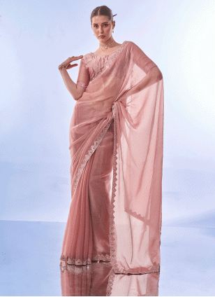 Pink Fancy Work Traditional Saree