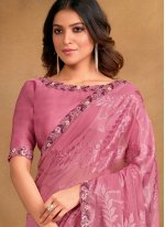 Pink Georgette Cord Work Contemporary Saree